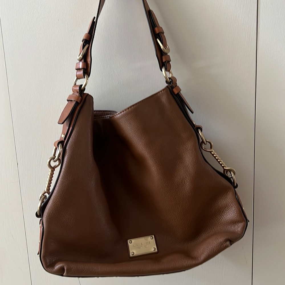 Michael Kors camel color handbag with gold hardware